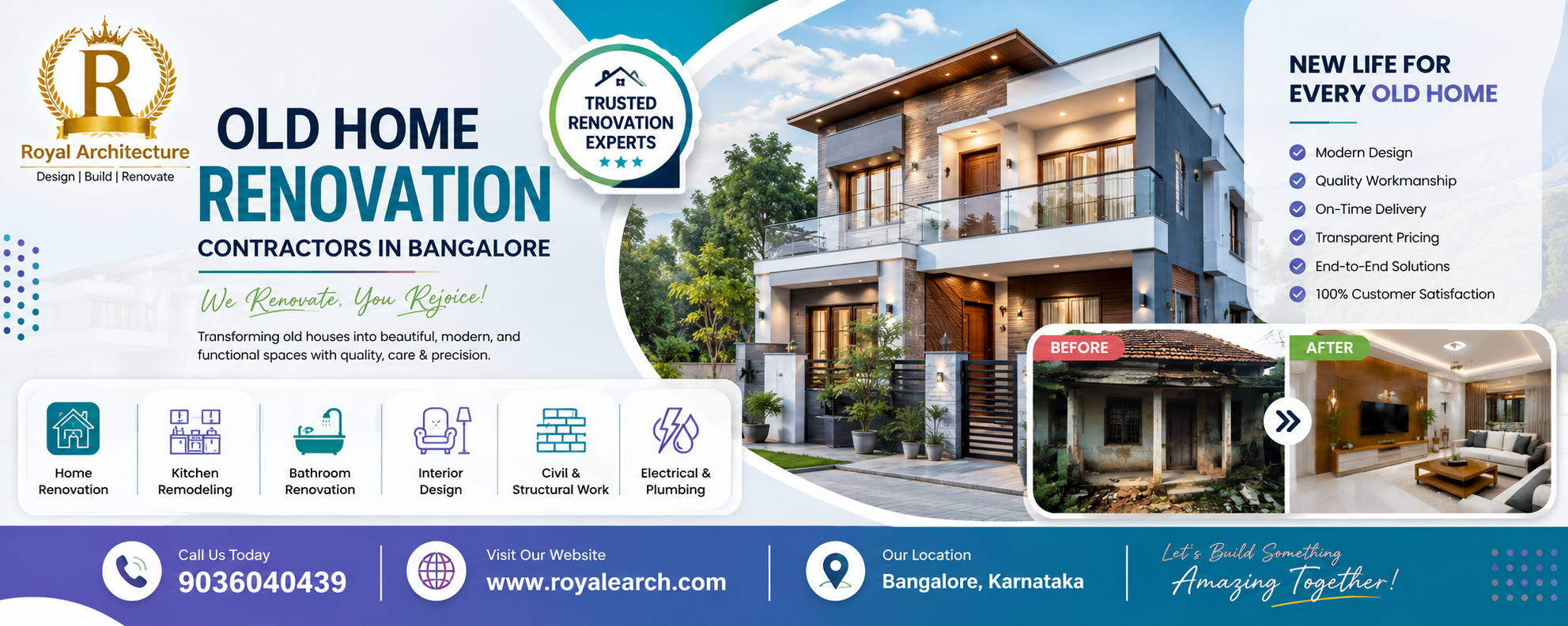 Old Home Renovation Contractors in Bangalore | House Renovation Experts | Royal Architecture